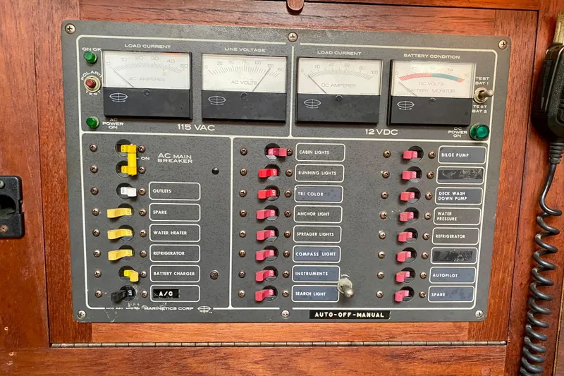 Slide: The Image of Electrical control panel on a 1983 Liberty 38 Cutter sailboat. - 30