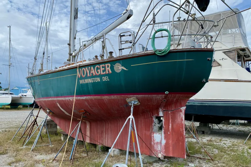 Slide: The Image of 1983 Liberty 38 Cutter sailboat "Voyager" on dry dock, Wilmington, Delaware. - 46