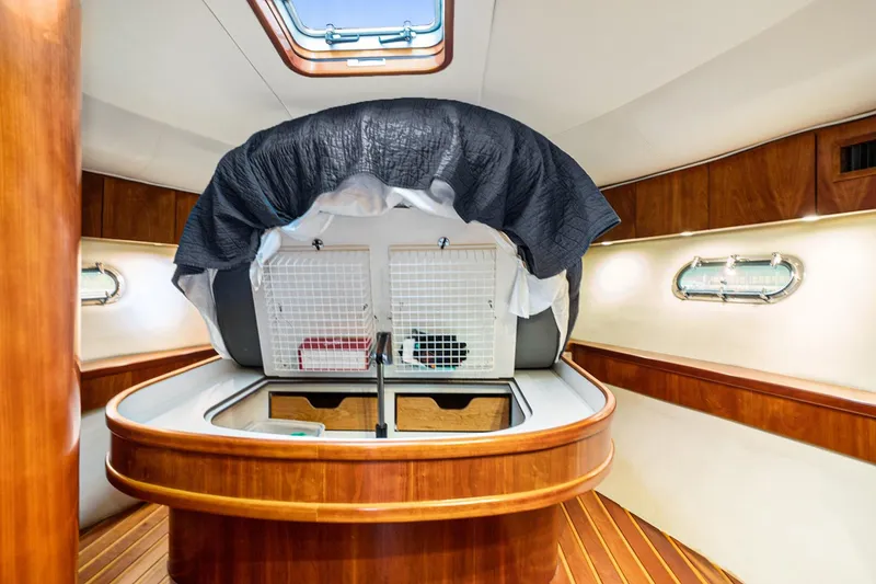 Slide: The Image of Luxurious 2003 Tiara Yachts 5200 Sovran interior with elegant wood finish and skylight. - 35