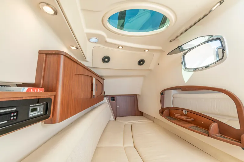 Slide: The Image of Luxurious interior of 2019 Grady-White Freedom 375 boat with elegant wood finishes. - 38