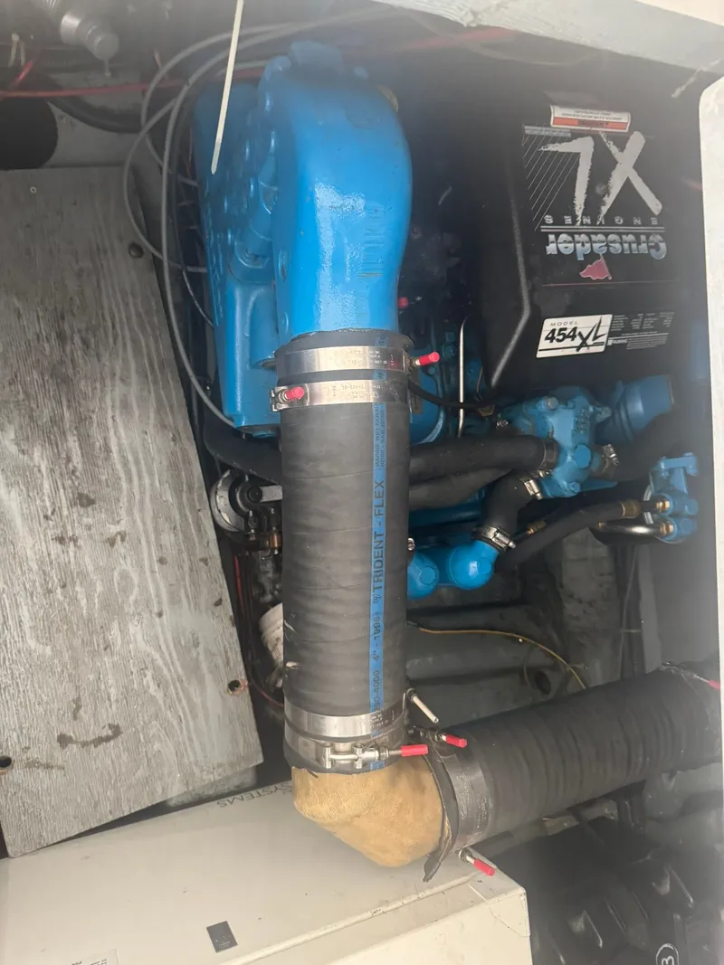 Slide: The Image of Engine compartment of a 1997 Carver 380 Santego with Crusader 454XL engine. - 26