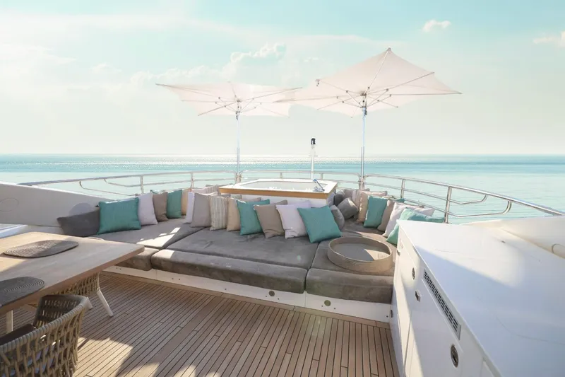 Slide: The Image of Luxurious Sunseeker 131 yacht deck with plush seating and ocean view, 2014 model. - 45