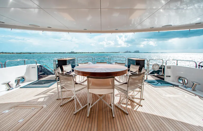 Slide: The Image of Aerial view of 2014 Sunseeker 131 yacht cruising on blue ocean waters. - 6