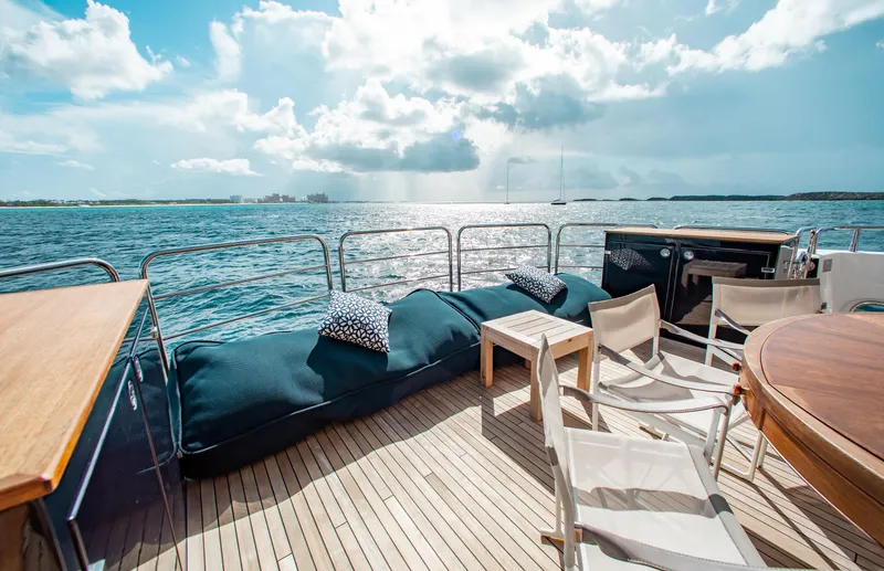 Slide: The Image of Staircase on 2014 Sunseeker 131 yacht with sleek design and wooden decking. - 7