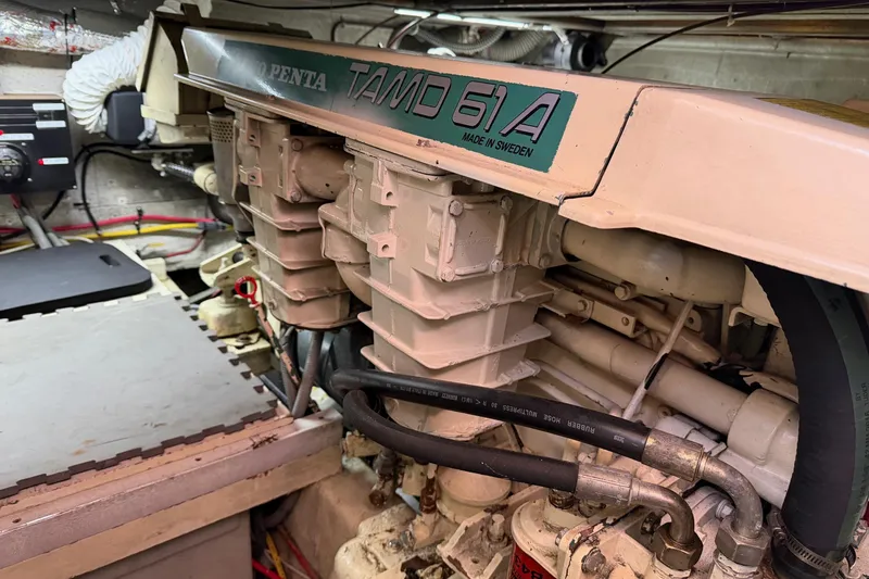 Slide: The Image of Engine room of a 1988 Ocean Alexander 42' with Volvo Penta TAMD 61A engine. - 54
