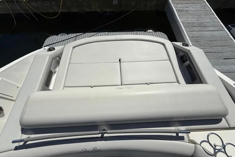 Slide: The Image of 2021 Sea Ray SLX 310 boat engine compartment with dual 300 horsepower engines. - 23