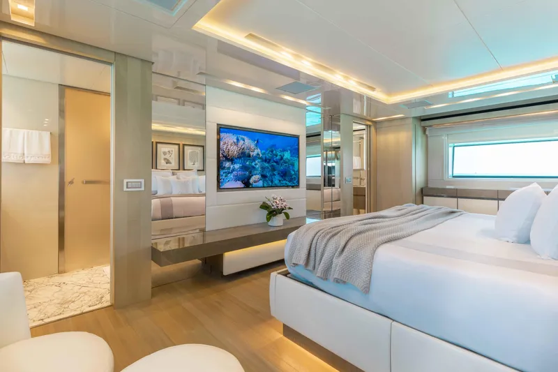 Slide: The Image of Luxurious master bedroom on the 2016 Sanlorenzo SD126 yacht. - 10