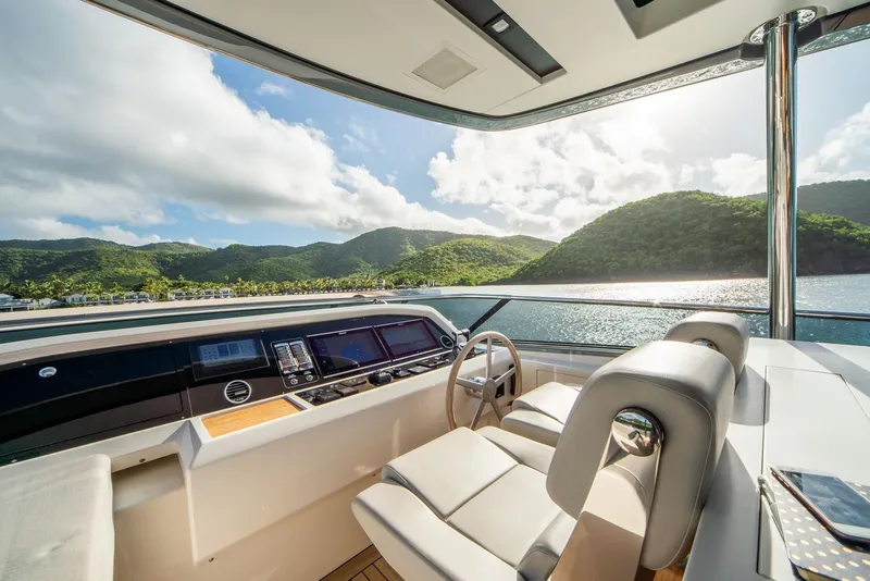 Slide: The Image of Luxurious 2018 Sanlorenzo SL86 yacht interior with scenic ocean and mountain views. - 18