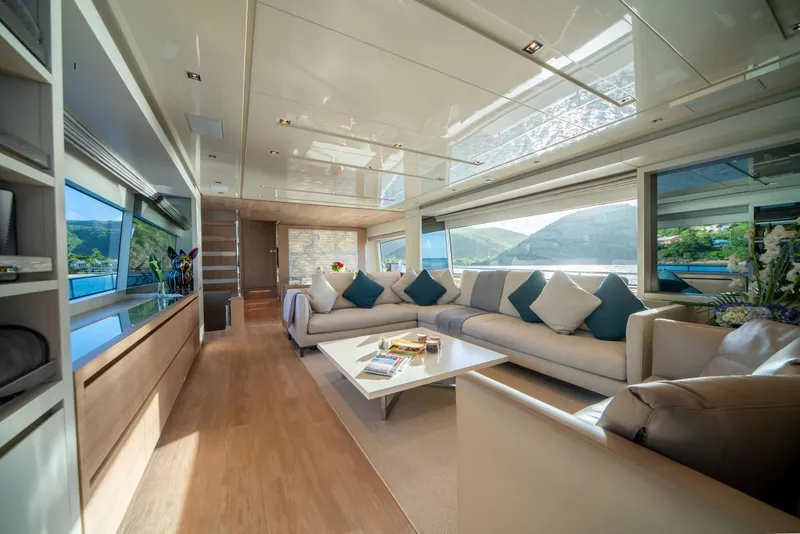 Slide: The Image of Luxurious interior of 2018 Sanlorenzo SL86 yacht with elegant seating and scenic views. - 26