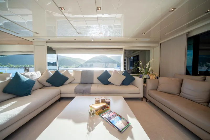 Slide: The Image of Luxurious interior of 2018 Sanlorenzo SL86 yacht with elegant seating and scenic views. - 29