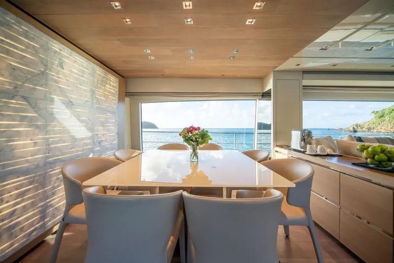 Slide: The Image of Luxurious dining area on 2018 Sanlorenzo SL86 yacht with ocean view. - 32