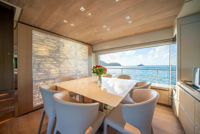 Slide: The Image of Luxurious dining area on 2018 Sanlorenzo SL86 yacht with ocean view. - 33
