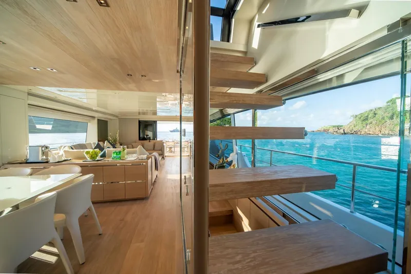 Slide: The Image of Luxurious interior of 2018 Sanlorenzo SL86 yacht with ocean view and modern design. - 34