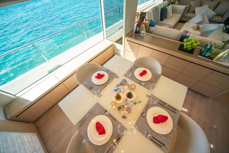Slide: The Image of Luxurious dining area on 2018 Sanlorenzo SL86 yacht with ocean view. - 36