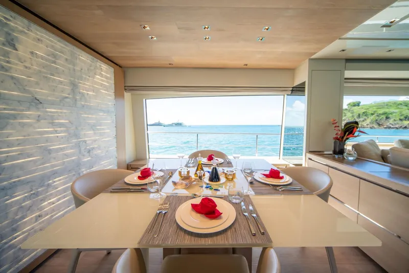 Slide: The Image of Luxurious dining area on 2018 Sanlorenzo SL86 yacht with ocean view. - 38