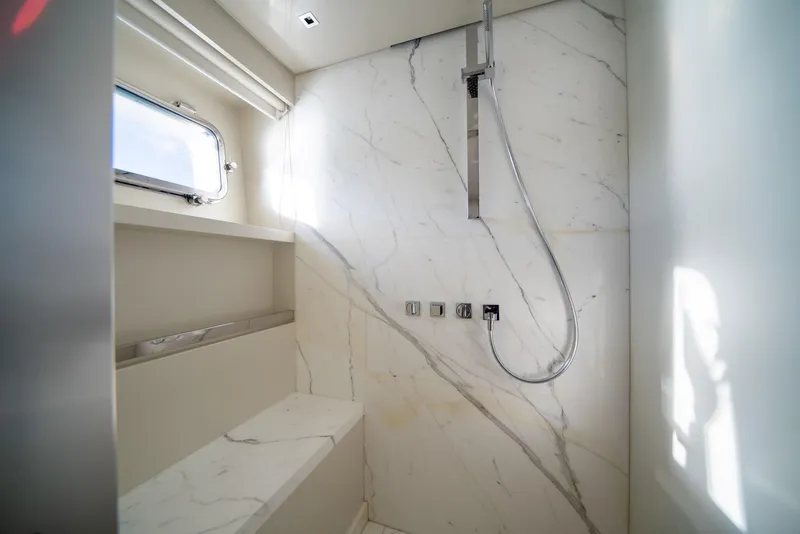 Slide: The Image of Luxurious marble shower in 2018 Sanlorenzo SL86 yacht bathroom. - 49