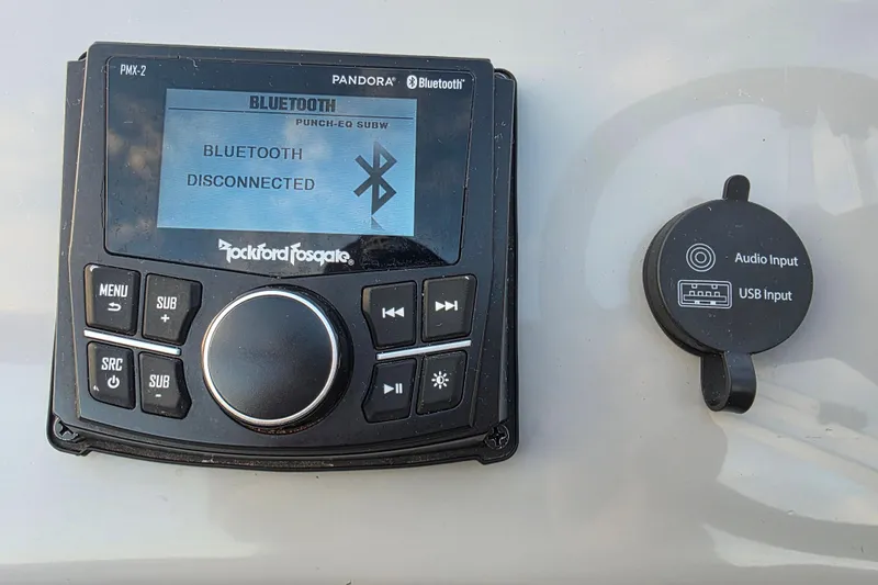 Slide: The Image of Rockford Fosgate PMX-2 audio system with Bluetooth, USB, and audio input on a 2022 Bennington 198SL. - 36