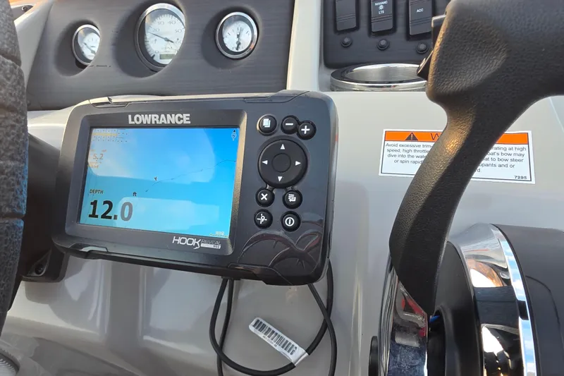 Slide: The Image of Dashboard of 2022 Bennington 198SL with Lowrance Hook Reveal depth finder. - 37