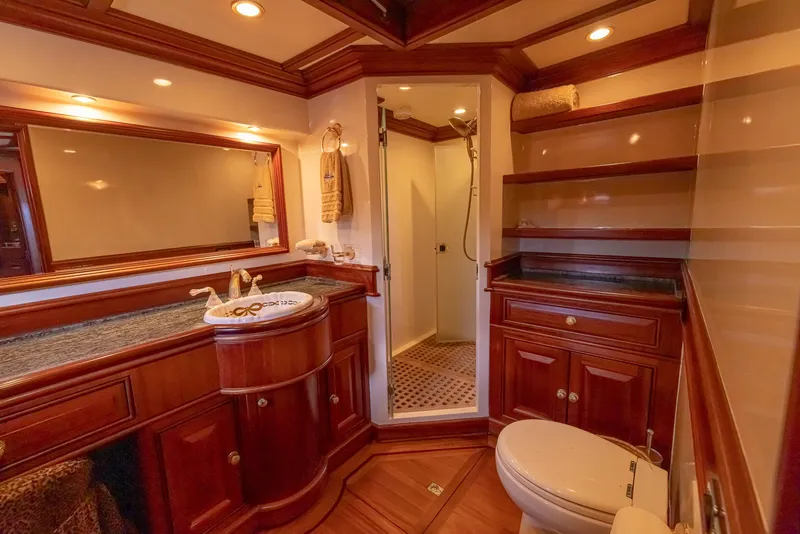 Slide: The Image of Luxurious bathroom in 2006 Vicem 85 Classic yacht with wooden cabinetry and modern fixtures. - 41