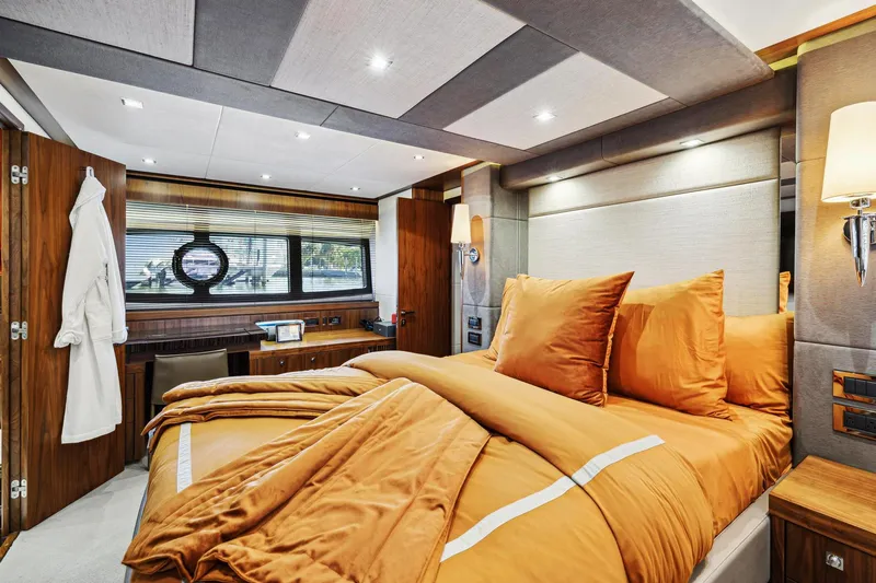 Slide: The Image of Luxurious bedroom interior of 2014 Sunseeker 73 Manhattan yacht with elegant decor. - 27
