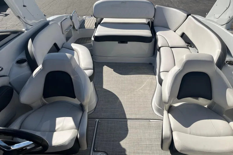 Slide: The Image of 2021 Crownline 290 SS boat interior with luxurious seating and modern design. - 10