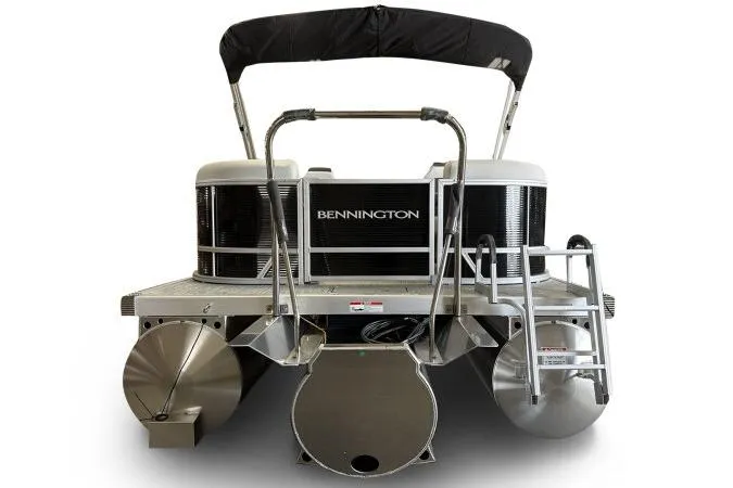 Slide: The Image of 2026 Bennington 22 SSRSF pontoon boat, rear view with ladder and canopy. - 3