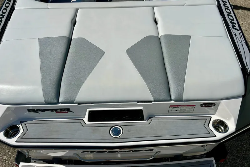 Slide: The Image of 2018 Moomba Helix boat rear seating with Raptor engine branding. - 45