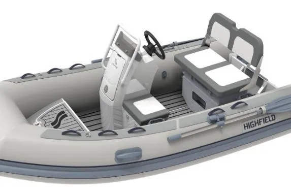The Image of 2026 Highfield CL380 GT inflatable boat with console and seating, side view. - 1