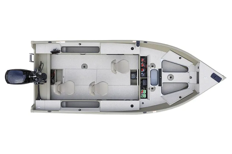 Slide: The Image of Manufacturer Provided Image: Top view of 2025 Lund 2075 Alaskan Tiller boat layout with seating and storage. - 21