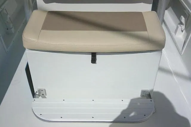 Slide: The Image of 2018 KenCraft 2060 BAYRIDER boat seat with beige cushion and white base. - 13