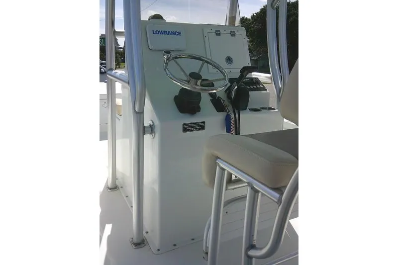 Slide: The Image of 2018 KenCraft 2060 BAYRIDER boat console with steering wheel and Lowrance equipment. - 26