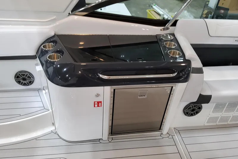 Slide: The Image of 2026 Formula 350 Crossover Bowrider OB interior with sleek kitchenette and modern design. - 29