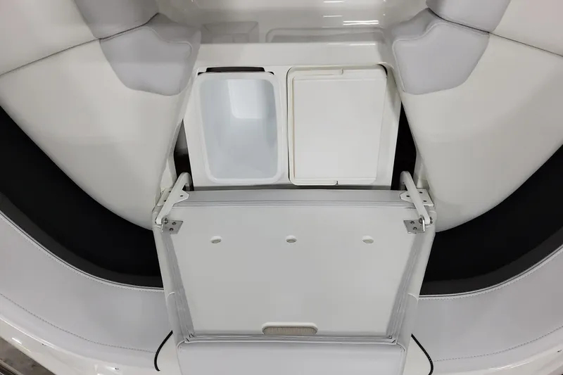 Slide: The Image of 2026 Formula 350 Crossover Bowrider OB interior storage compartment with seating. - 44
