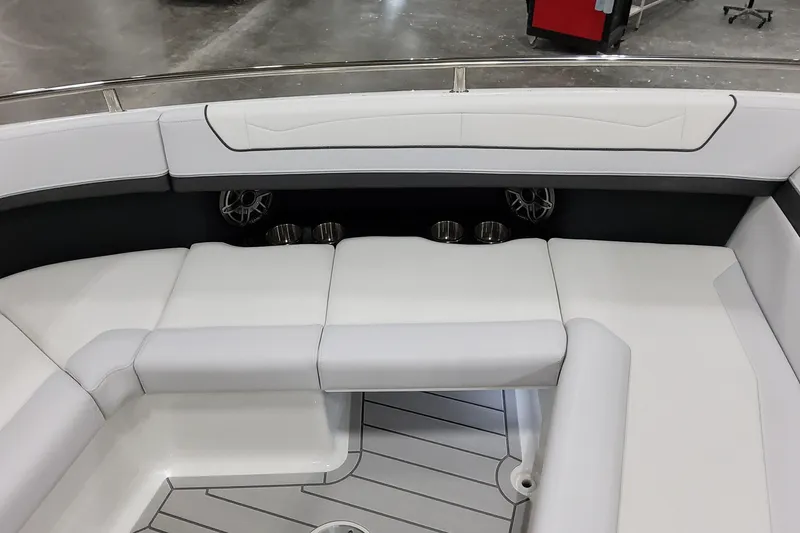 Slide: The Image of 2026 Formula 350 Crossover Bowrider OB interior with white seating and cup holders. - 45
