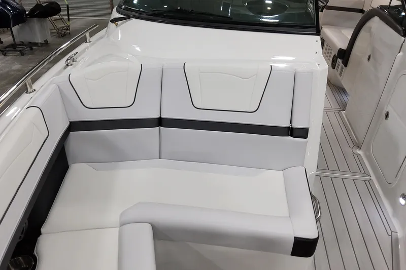 Slide: The Image of 2026 Formula 350 Crossover Bowrider OB interior with white cushioned seating and sleek design. - 47