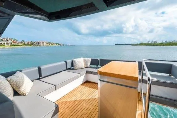 Slide: The Image of Luxurious 2021 OKEAN FB Motor Yacht with spacious deck and scenic ocean view. - 10