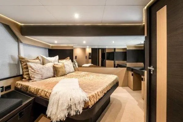 Slide: The Image of Luxurious bedroom interior of 2021 OKEAN FB Motor Yacht with elegant decor and modern design. - 16