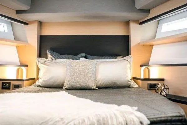 Slide: The Image of Luxurious bedroom interior of 2021 OKEAN FB Motor Yacht with modern design. - 22