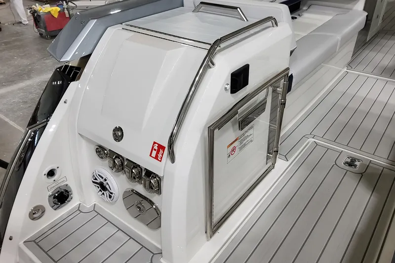 Slide: The Image of 2026 Formula 380 Super Sport Crossover OB boat interior with sleek design and modern features. - 21