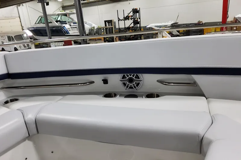 Slide: The Image of Interior of 2026 Formula 380 Super Sport Crossover OB with white seating and speaker. - 30