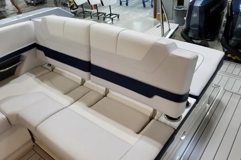 Slide: The Image of 2026 Formula 380 Super Sport Crossover OB boat interior with luxurious seating and modern design. - 56