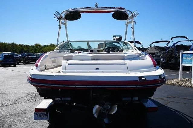 Slide: The Image of 2007 Rinker 226 Captiva Bowrider boat on trailer, rear view, sunny day. - 4