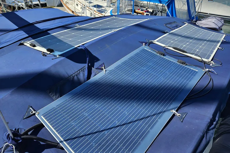Slide: The Image of Solar panels on a 2006 Catalina 400 MkII sailboat deck. - 3