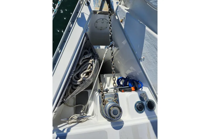 Slide: The Image of Anchor locker of 2006 Catalina 400 MkII sailboat with ropes and chain. - 5