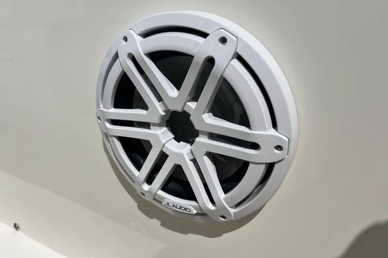 Slide: The Image of White JL Audio speaker on 2026 Key West 291 FS boat. - 57