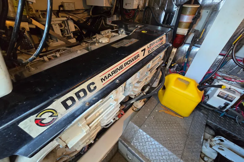 Slide: The Image of Engine room of 1999 Ocean Yachts 40 Open with DDC Marine Power engine. - 38