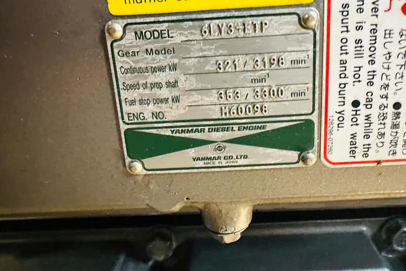 Slide: The Image of Yanmar diesel engine label on 2006 Sabre 42 Fly Bridge, model 6LY3-ETP. - 42