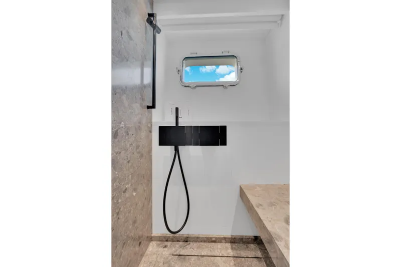 Slide: The Image of Modern bathroom in 2023 Sanlorenzo SL96A yacht with sleek shower and ocean view. - 19