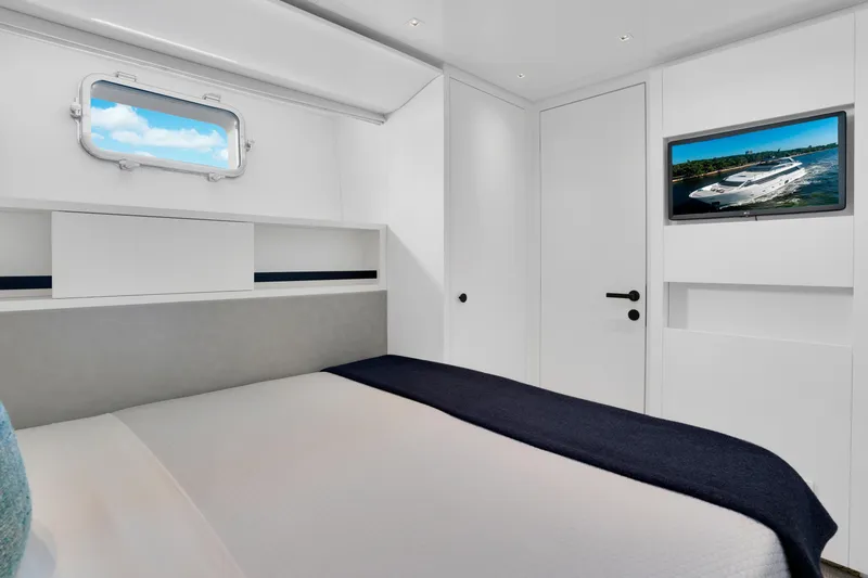 Slide: The Image of Luxurious 2023 Sanlorenzo SL96A yacht bedroom with modern design and ocean view. - 24
