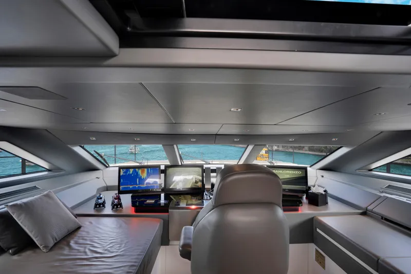 Slide: The Image of Luxurious 2023 Sanlorenzo SL96A yacht cockpit with modern navigation systems and panoramic sea view. - 31